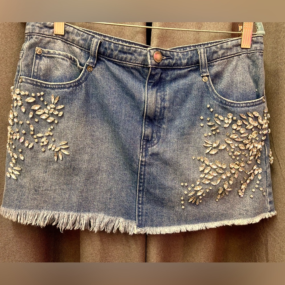 Free People Embellished Denim Skirt